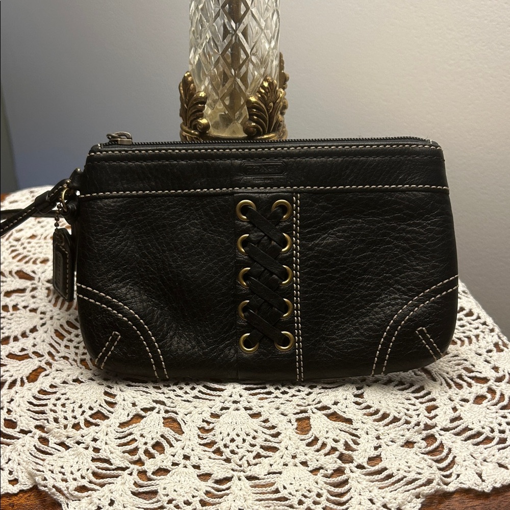 Vintage Coach black laced corset wristlet
